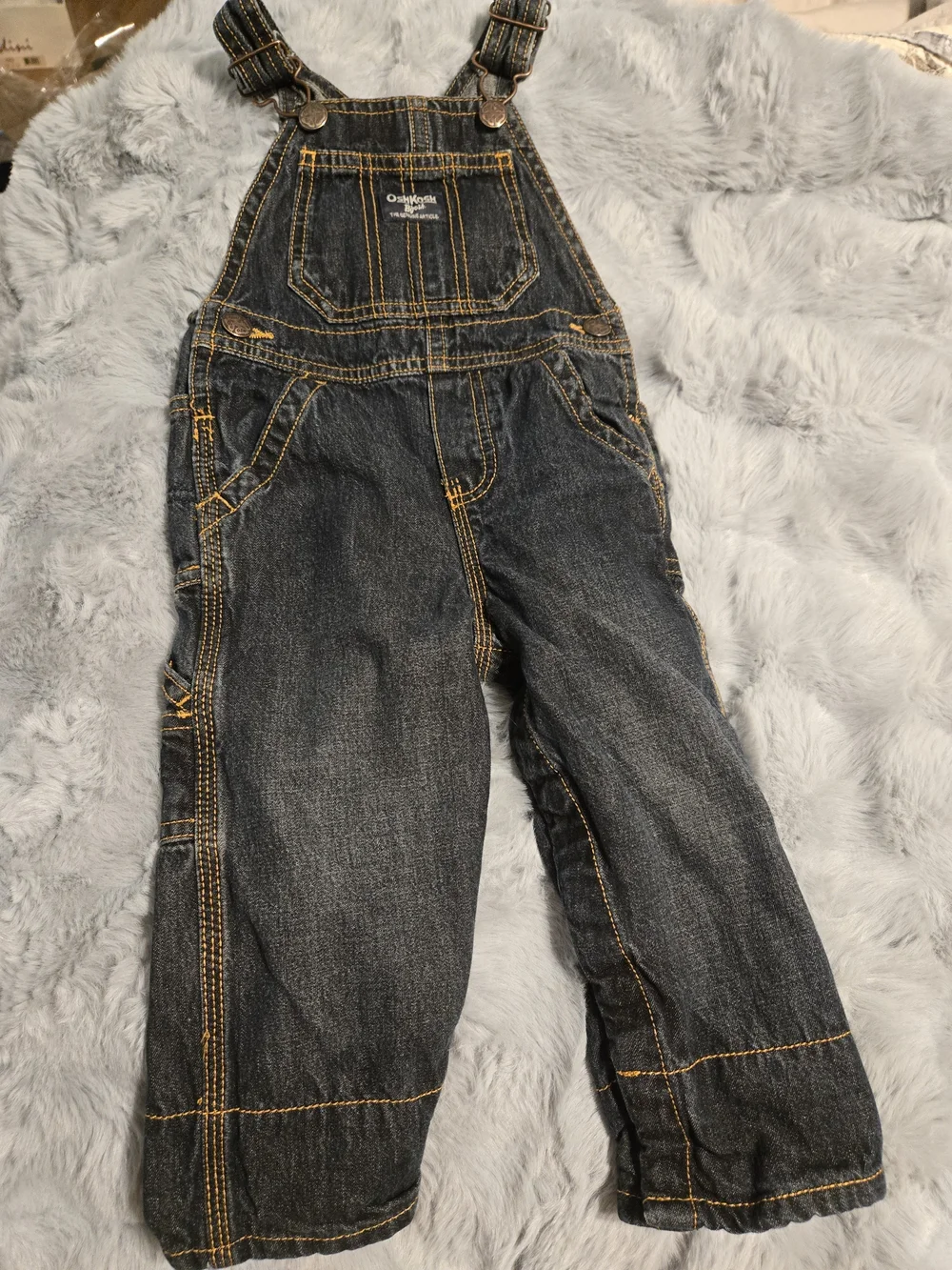 OshKosh B’gosh Flannel Lined Dark Wash Denim Overalls 18 Months